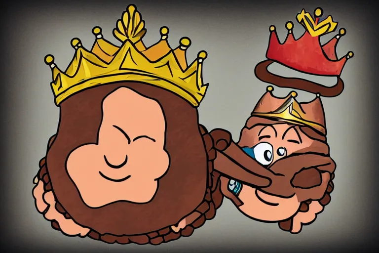 Prompt: cartoon pinto bean holding a staff, wearing kings crown, digital art,