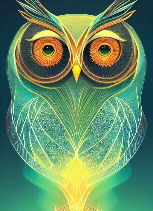 Image similar to symmetry!! product render poster vivid colors divine proportion owl, divine, glowing fog intricate, elegant, highly detailed, digital painting, artstation, concept art, smooth, sharp focus, illustration,