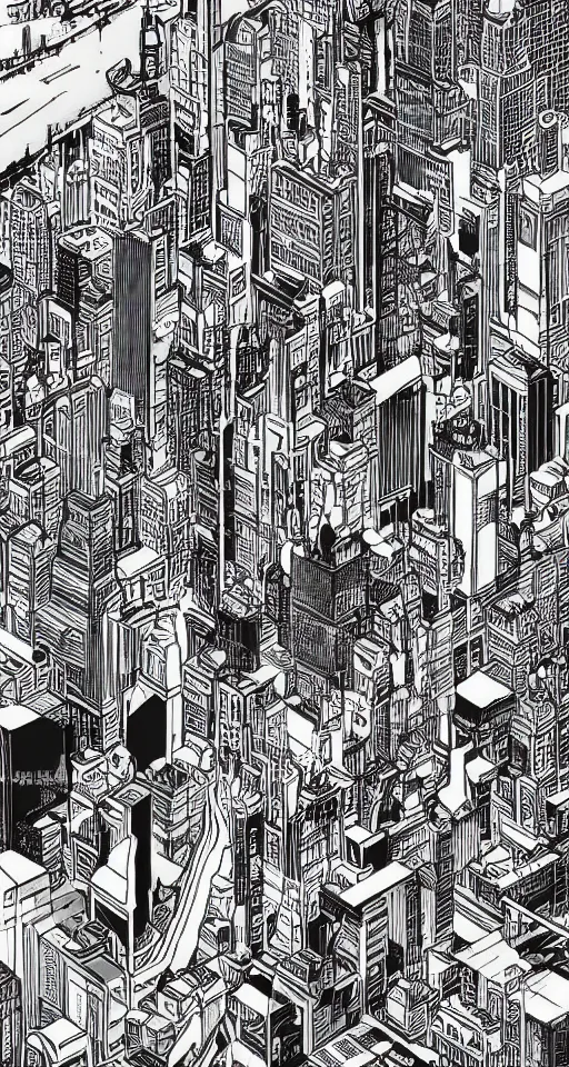 Prompt: cypherpunk full body illustration of nyc, cameras, black and white, city street background with high tall buildings, central park, abstract landscape, highly detailed, finely detailed
