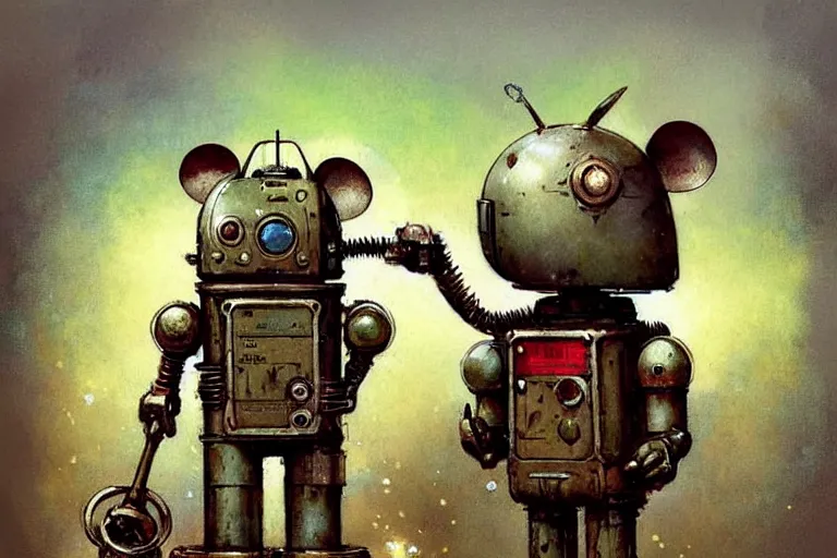 Image similar to adventurer ( ( ( ( ( 1 9 5 0 s retro future robot mouse android digging machine. muted colors. ) ) ) ) ) by jean baptiste monge!!!!!!!!!!!!!!!!!!!!!!!!! chrome red