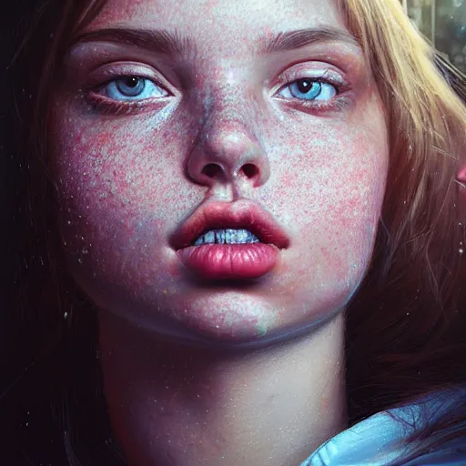 Image similar to beautiful hyperrealism hyperdetailed selfie of a cute young woman sitting in her car, flushed face, red blush, light freckles, puffy lips, soft features, 8 k, sharp focus, art by irakli nadar