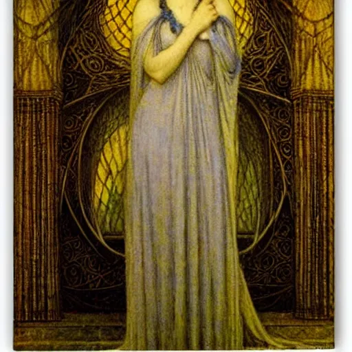 Image similar to beautiful young medieval queen by jean delville, art nouveau, symbolist, visionary, gothic