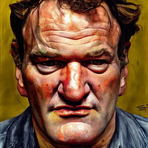 Image similar to high quality high detail painting by lucian freud, hd, portrait of tarantino