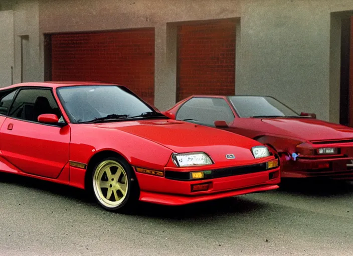 Prompt: Cannon photo of red Toyota Celica XX Supra Generation 1 made in 1980 front sideview parked on street