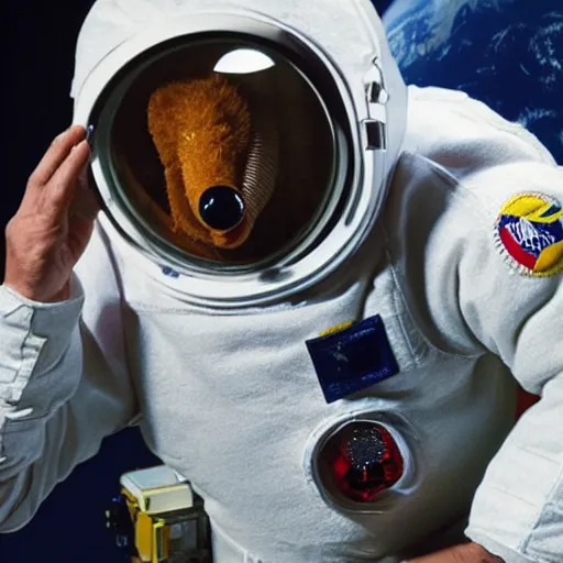 Image similar to a womble in space in a spacesuit