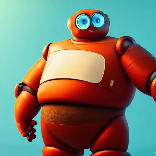 Image similar to full body portrait of a fat robot painting canvas, high detail, beautiful light, depth of field, sharp focus, clean design, 4 k, pixar, colorful, octane render