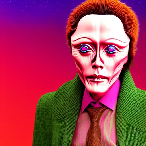 Prompt: a detailed 3d render of Christopher Walken disguised as an extraterrestrial in the style of junji ito and moebius, rainbow color scheme, ornate, photosynthetic,8k,award winning art,