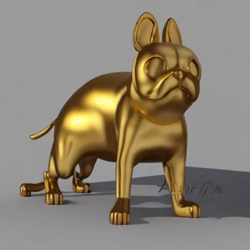 Image similar to 3D render of a Gold balloon dog, white background, art by artgerm