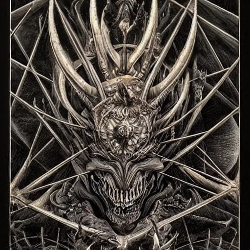 Image similar to a portrait of a dark entropy dragon, detailed, fantasy, scary, realistic, frightening, ornate, horns, spikes, incredible, masterpiece, amazing, wow!, sense of awe, award winning, greg rutowski, bosch, mc escher, dali