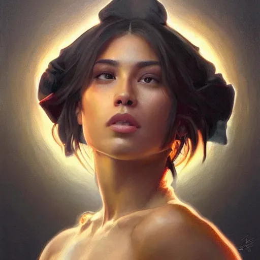 Image similar to megan batoon, dancing, lifelike, portrait, highly detailed, digital painting, artstation, concept art, sharp focus, illustration, cinematic lighting, art by artgerm and greg rutkowski and alphonse mucha