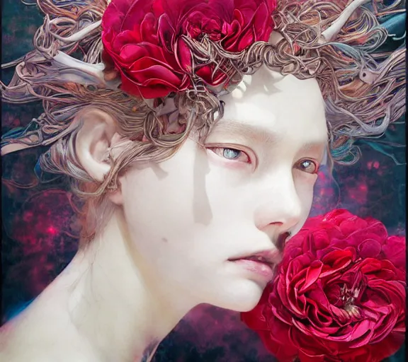 Image similar to monumental portrait soft light painted by yoshitaka amano, and erik jones, james jean, inspired by magnetic rose, smooth texture, intricate oil painting, high detail illustration, sharp high detail, manga and anime 1 9 9 9