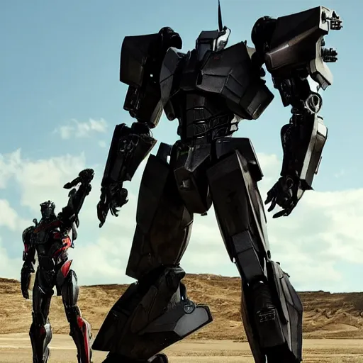 Image similar to cinematic still in ps 5 armoredcore 6 and real steel movie and westworld and pacific rim movie, one slim full body ornate armored core by fujioka kenki and by mamoru nagano