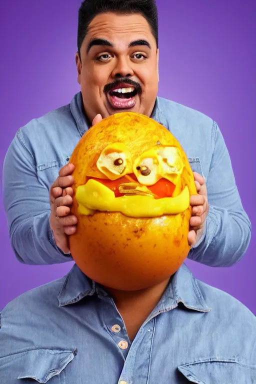 Image similar to 📷 gabriel iglesias the egg 🥚, made of food, head portrait, dynamic lighting, 4 k