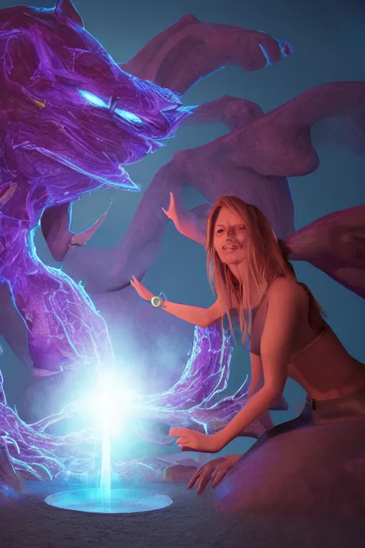 Image similar to mage woman summoning a giant creature, 3 d illustration