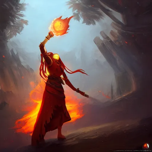 Prompt: fire mage, epic fantasy style, in the style of Greg Rutkowski, hearthstone artwork