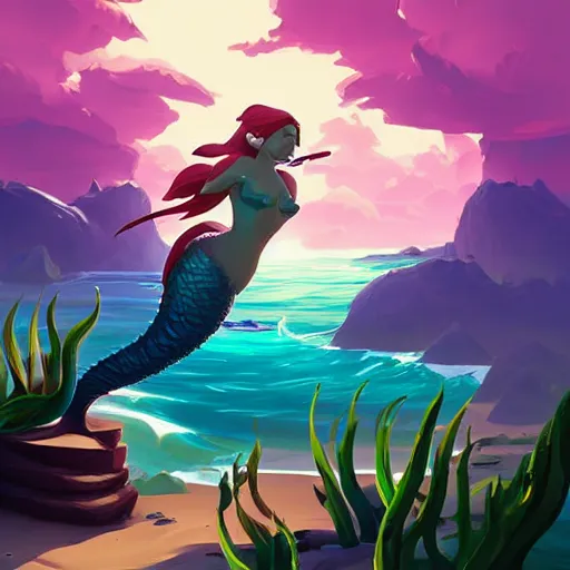 Image similar to painting mermaid treasure on sea of thieves game avatar hero smooth face median photoshop filter cutout vector, behance hd by jesper ejsing, by rhads, makoto shinkai and lois van baarle, ilya kuvshinov, rossdraws global illumination