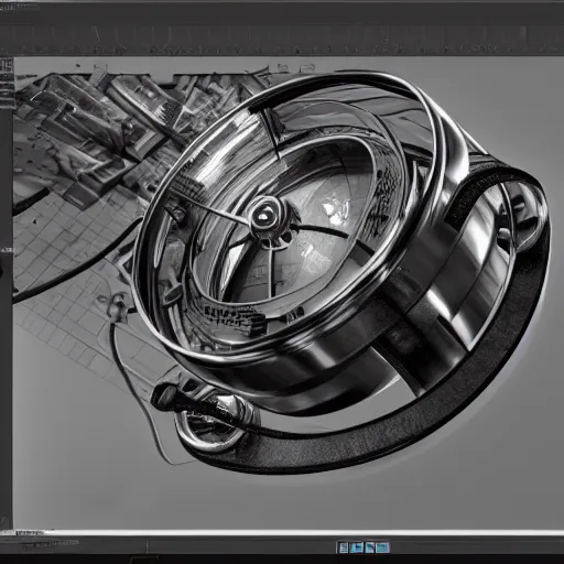 Prompt: cyberpunk gyroscope, technical drawing, highly detailed, photo realistic, houdini render, unreal engine
