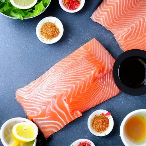 Prompt: salmon preparing salmon sashimi,