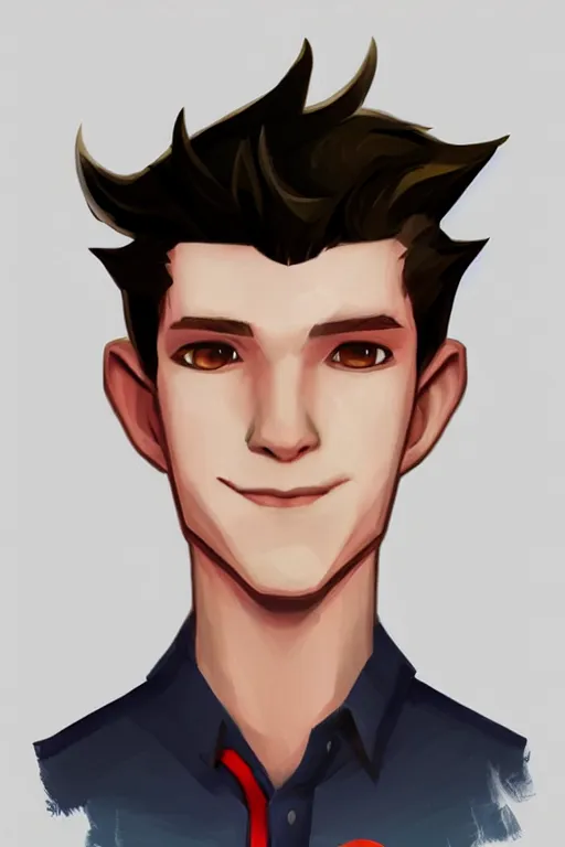 Image similar to an in game portrait of tom holland from hades, art by jen zee.