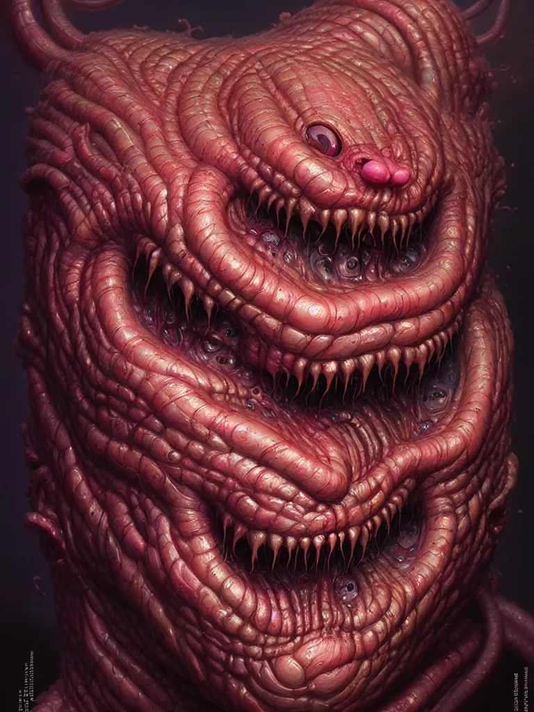 Image similar to hyperrealistic rendering, fat smooth cronenberg flesh monster d & d displacer beast face by donato giancola and greg rutkowski and wayne barlow and zdzisław beksinski, eyeballs, lightning, magic runes, product photography, action figure, sofubi, studio lighting, colored gels, colored background