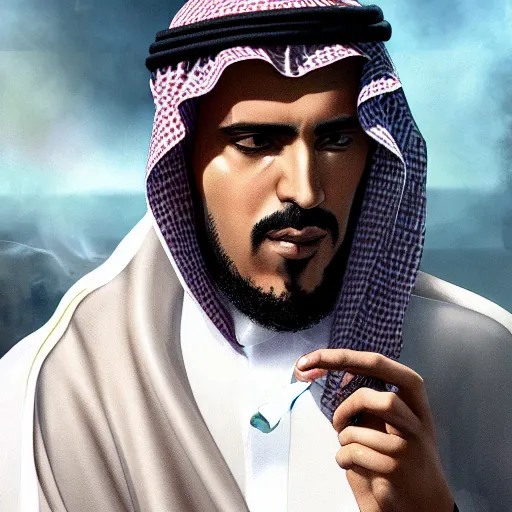 Image similar to saudi arab man smoking in a car, anime digital art in the style of greg rutkowski and craig mullins, 4 k