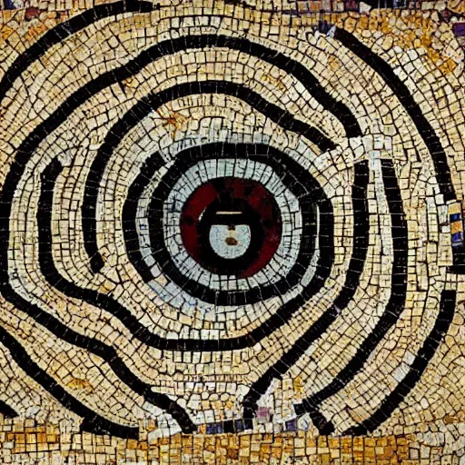 Prompt: medium shot Mosaic of an eye, from Italica, AD 176-275. Archaeological Museum, Seville. Byzantine mosaics, highly detailed, HQ, HD, beautiful, National Geographic,