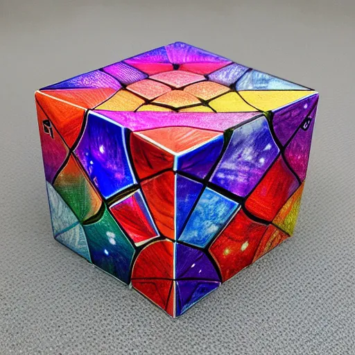 Prompt: intricate sacred geometry cube filled with vibrant galaxies by alex gray - n 9