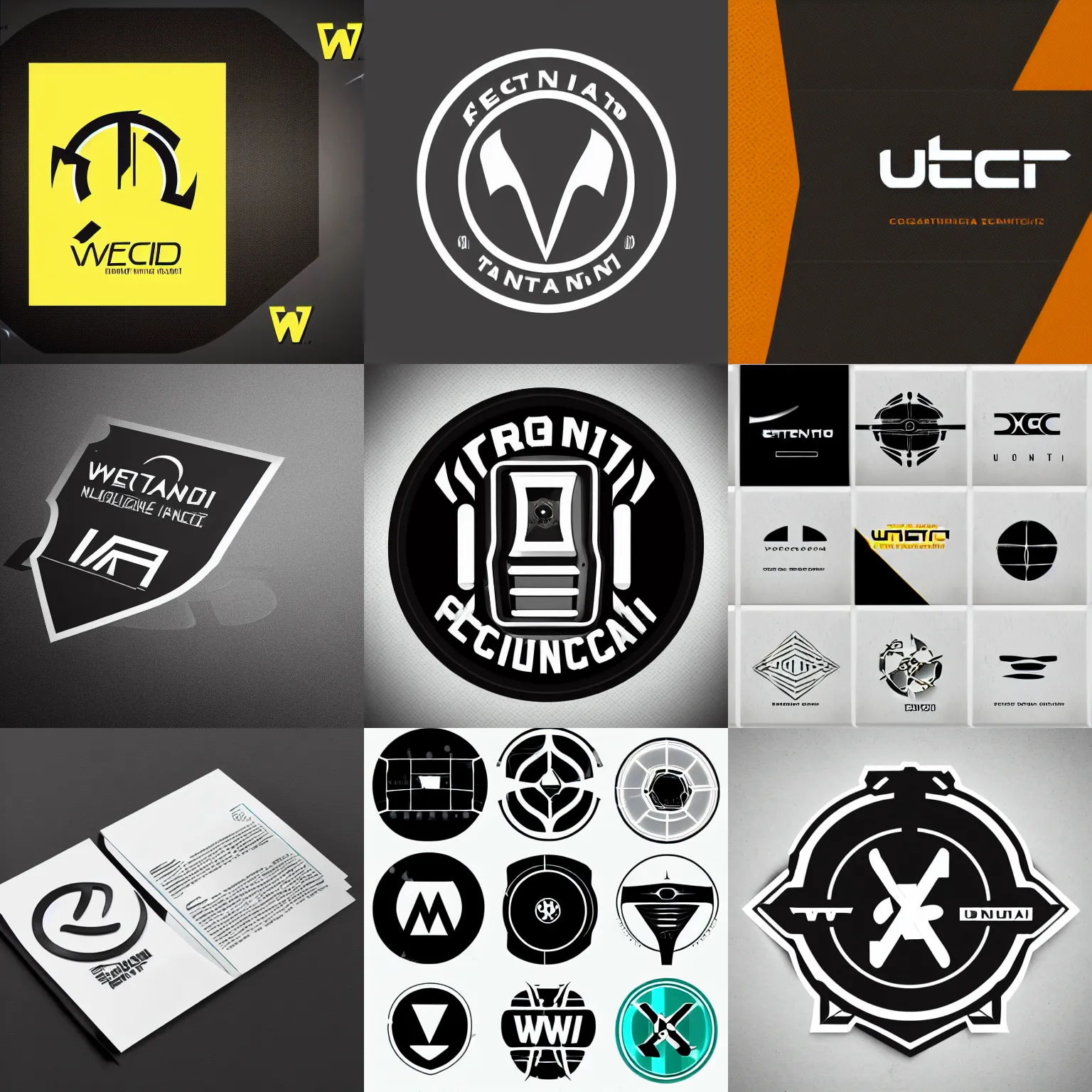 Prompt: vector logo branding identity science fiction weyland utani, futuristic corporate science fiction branding