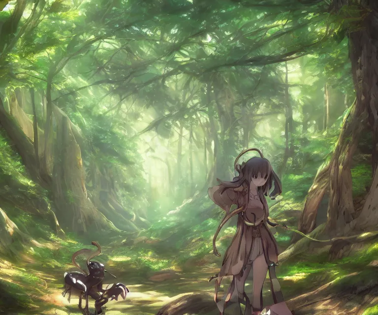 Image similar to beetle in a forest, anime fantasy illustration by tomoyuki yamasaki, kyoto studio, madhouse, ufotable, comixwave films, trending on artstation