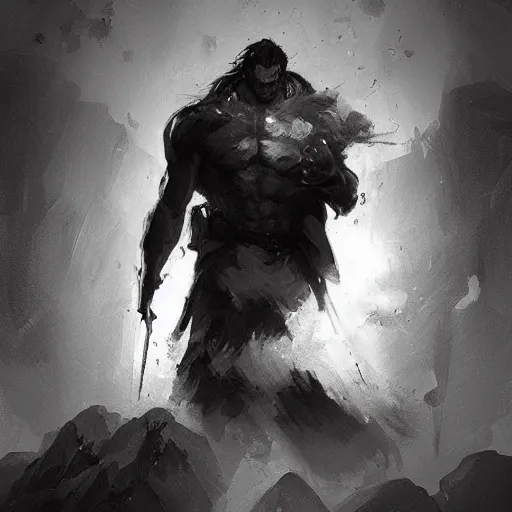 Image similar to gigachad black and white trending on artstation, painted by greg rutkowski