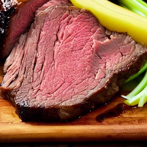 Image similar to chuck roast norris, food photo of chuck norris face on chuck roast