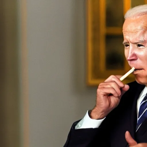 Prompt: a photo of joe biden smoking a cigarrette