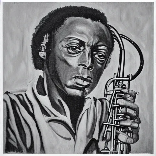 Image similar to miles davis portrait, art work at moma