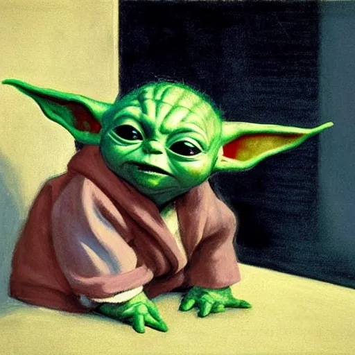 Prompt: baby Yoda by Edward hopper