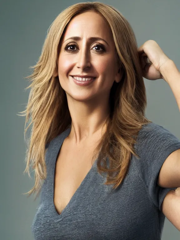 Image similar to 4K HD, high detail photograph, shot with Sigma f/ 4.2 , 250 mm sharp lens, shallow depth of field : (subject= Lara Fabian + subject detail= accurate body features, consistent, high detailed light refraction , high level texture render)