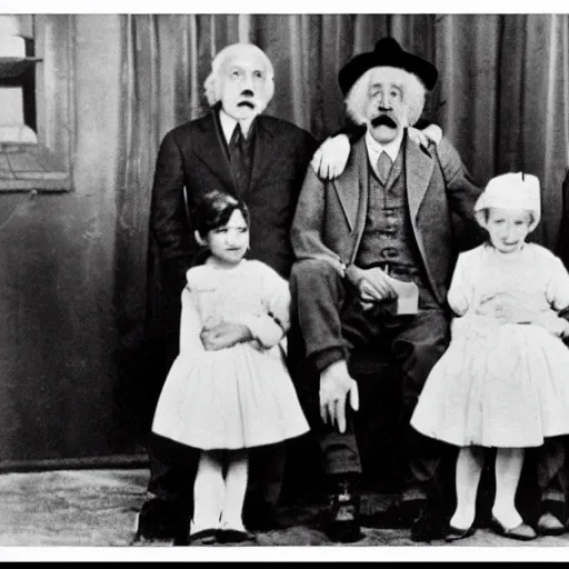 Image similar to albert einstein in a family photo with lil pumo 4k