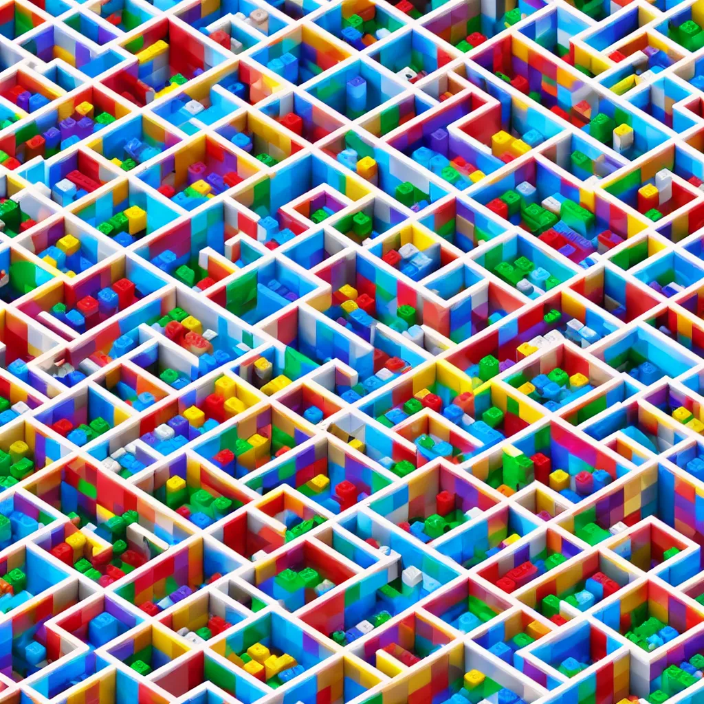 Image similar to wimmelbilder maze made of lego, isometric, octane render, unreal engine