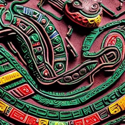 Image similar to Diorama of Aztec god Quetzalcoatl, intricate detail, macro 50 mm