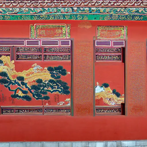 Prompt: wall painting of yongle palace,