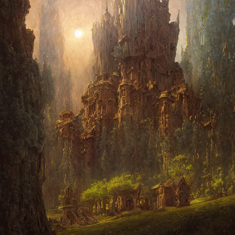 Image similar to a detailed painting inspired by moebius and beksinski of a great luxurious medieval building in the forest. fantasy poster. cinematic fantasy scene. aurora lighting. fantasy. carl spitzweg. baroque elements. baroque element. intricate artwork by caravaggio. oil painting. award winning. dramatic. trending on artstation. 8 k