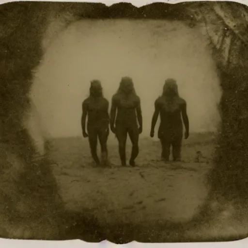 Image similar to tintype photo, underwater, Bigfoot walking in front of the pyramids