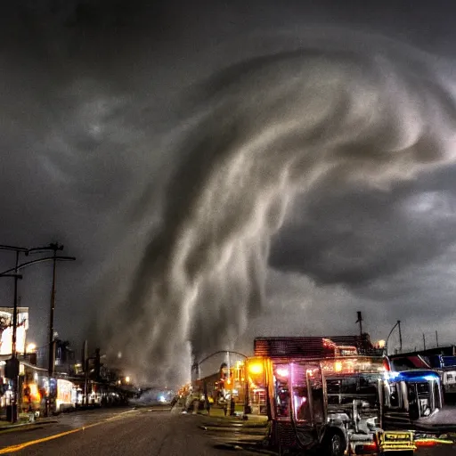 Image similar to photo of a tornado tearing through a steampunk city