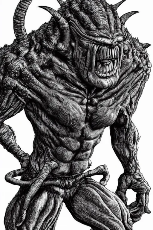 Image similar to humanoid hunched figure troll with 1 horn, ogre, fantasy, highly detailed, digital art, sharp focus, trending on art station, kentaro miura manga art style