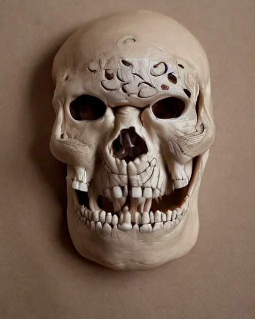 Prompt: strange faces carved into bone, realistic, detailed, intricate, trending on artstation