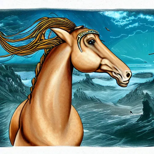 Image similar to a merhorse hippocampus capricorn, fantasy art,