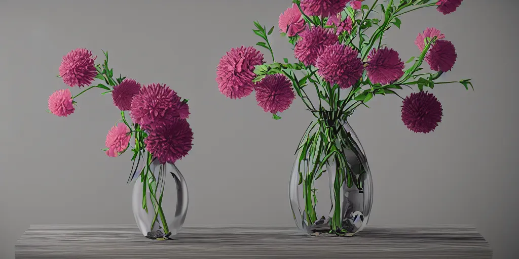 Prompt: i dream of a vase flowers, modern, studio, blender octane,