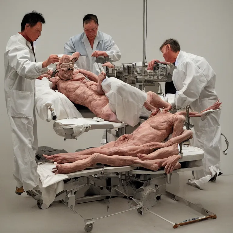 Image similar to chinese prisoner operating table cage surgeons ron mueck and duane hanson and lee bontecou and giacometti greig fraser canon eos r 3