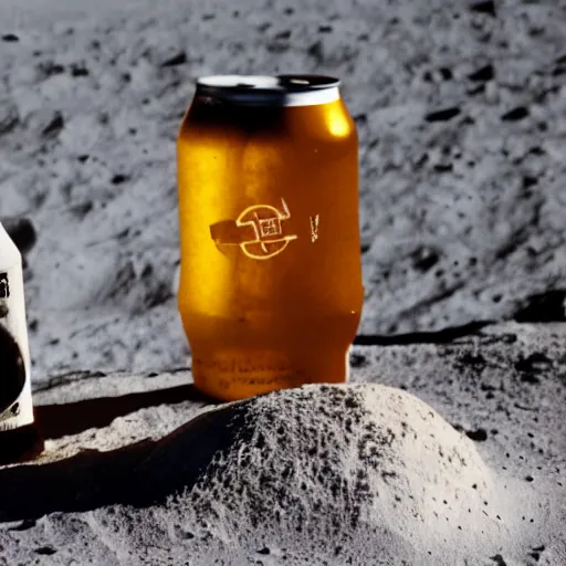 Prompt: photo of an electric guitar and a beer can on the moon surface