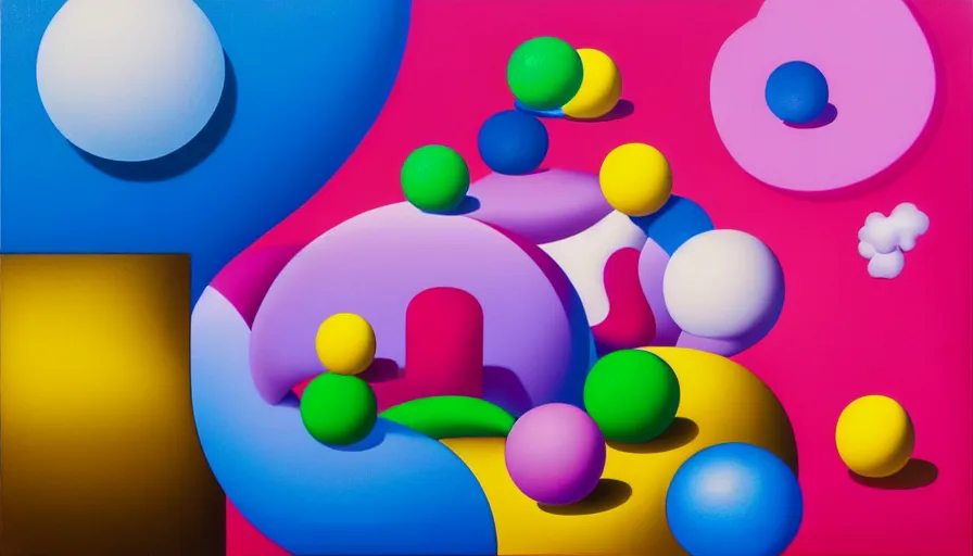 Prompt: soft and bubbly 3 d shapes by kaws, james jean and salvador dali and shusei nagaoka, oil on canvas, surrealism, neoclassicism, renaissance, hyper realistic, cell shaded, metallic reflections, physically based rendering, 8 k