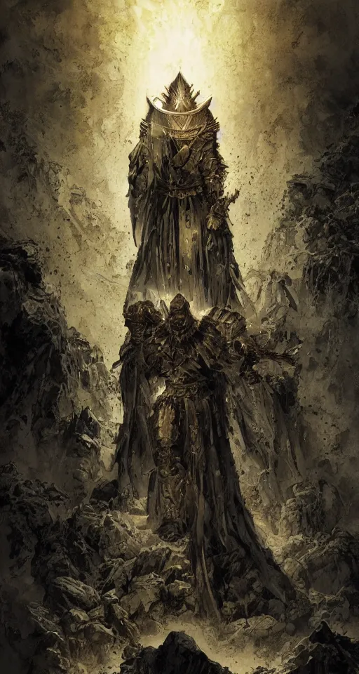 Image similar to king of the wolves. throne of the treasure of the holy grail. By Travis Charest, James Gurney, and Ashley Wood. dramatic lighting. Magic the gathering. digital painting.